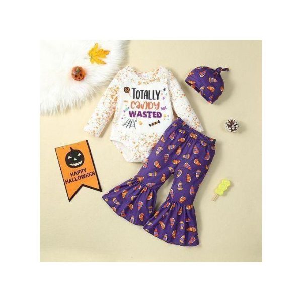 Catpapa 3-24Months Baby Girls Long Sleeved Shirt With Bell-bottoms And Hat Letter Printing