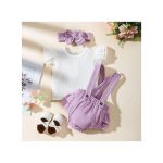 Catpapa 3Pcs 0-18Months Baby Girls Tees With Overall And Headband