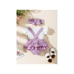 Catpapa 3Pcs 0-18Months Baby Girls Tees With Overall And Headband