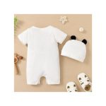 Catpapa Baby Boy Romper Panda Bear Short Sleeve Jumpsuit + Hat 2Pcs