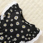 Catpapa Baby Girls Dress With White Lace + Headband Daisy Printing
