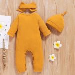 Catpapa Cozy Essentials 3-Piece Set for Baby Boys 0-24M: Ribbed Long-Sleeve Bodysuit + Matching Headband & Beanie – Thermal Cotton & Snug Fit