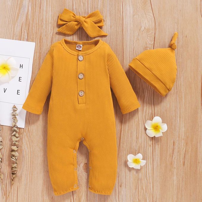 Catpapa Cozy Essentials 3-Piece Set for Baby Boys 0-24M: Ribbed Long-Sleeve Bodysuit + Matching Headband & Beanie – Thermal Cotton & Snug Fit