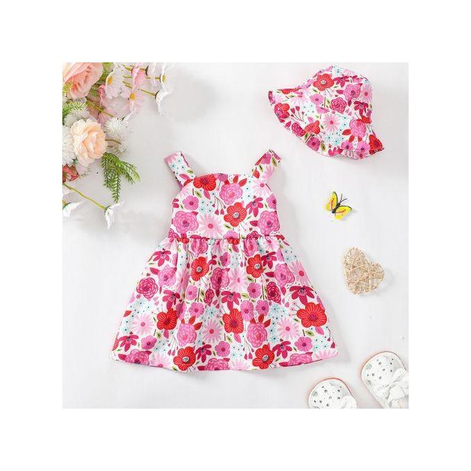 Catpapa Dress For Kid Girl 0-3 Years 2pcs Sleeveless Floral Dress With Hat
