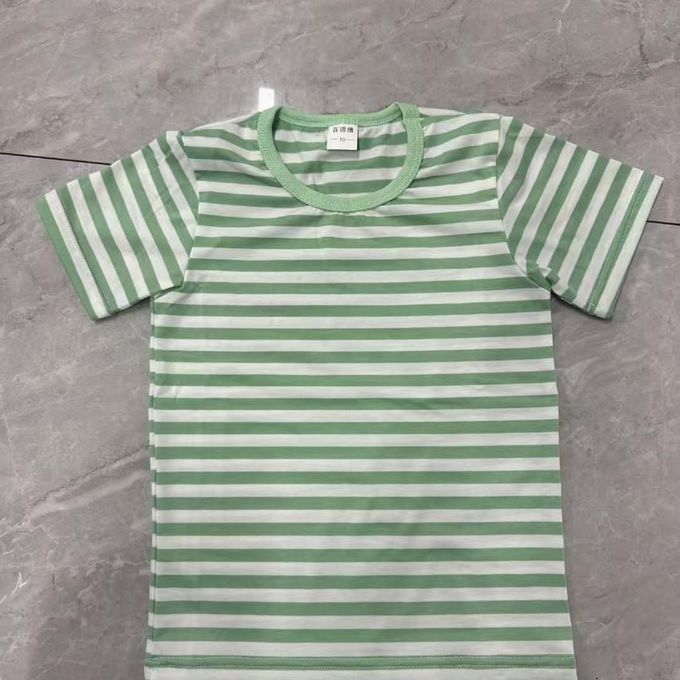 Catpapa Kid Boy Summer Soft White+Green Striped Short-Sleeve T-Shirt