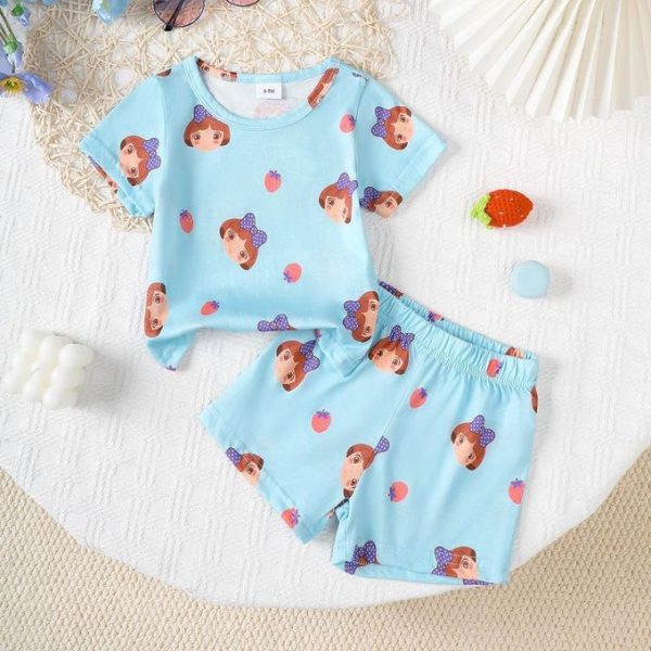 Catpapa Play-Proof 2-Piece Set for Infant Girls 0-3Years: Short-Sleeve & Shorts