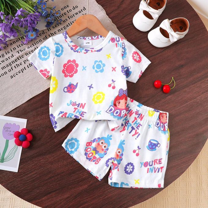 Catpapa Play-Proof 2-Piece Set for Infant Girls 0-3Years: Short-Sleeve & Shorts