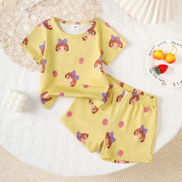 Catpapa Play-Proof 2-Piece Set for Infant Girls 0-3Years: Short-Sleeve & Shorts