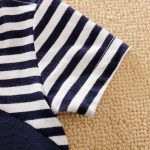 Catpapa Summer Romper for Baby Boys 0-18 Months - Cartoon Penguin Print Striped Short-Sleeve Onesie