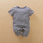 Catpapa Summer Romper for Baby Boys 0-18 Months - Cartoon Penguin Print Striped Short-Sleeve Onesie