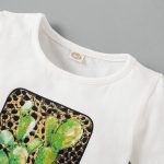 Catpapa Toddler Baju Baby Girl Outfit Cotton Solid Cactus Print Short Sleeve T-shirt Ripped Denim Shorts Summer Baby Girls Fashion 2pcs Outfits 0-3 Years