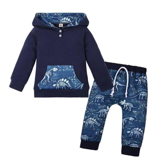 Catpapa Two-piece set of long winter cotton clothes for boys aged 0-3 years, with colourful prints for outdoor parties.