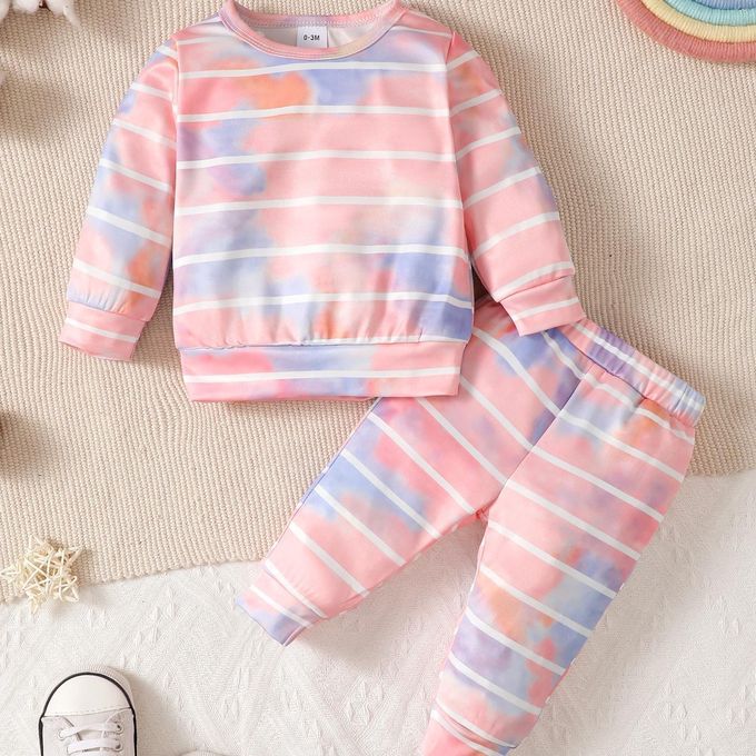 Catpapa Winter Long Sleeve Pink Striped Girl's Suit 100% Cotton