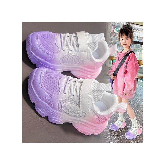 Child Girl Anti Slip Breathable Sneakers Thick Soled Mesh Fabric Kids Walk Shoes