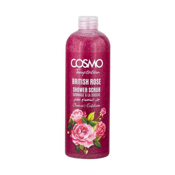 Cosmo Temptation British Rose Shower Scrub 1000ml, Moisturizing Body Wash Cleanse and Exfoliate All Skin Type, Face & Body Scrubs Shower Gel For Men & Women