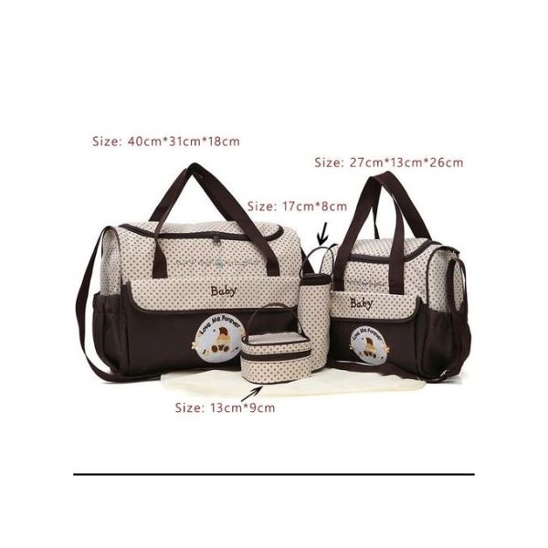 Cute 5 In 1 Baby Diaper Bag- Brown