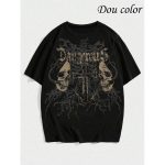 Dou-color Dou-color Men's Fashion Thick Skull Style Printed T-shirt - Black