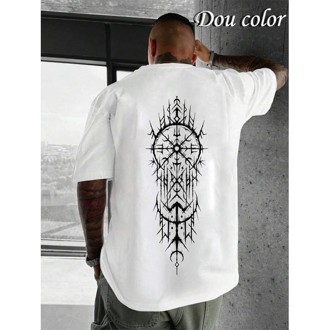Dou-color Dou-color Men's Fashion Thickened Niche Style Printed T-shirt - White