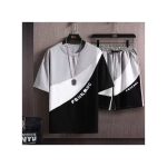 Dou-color Men's 2-in-1 Short Sleeve&Shorts Set - Black And Grey