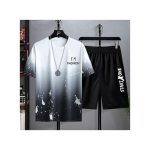 Dou-color Men's 2-in-1 Short Sleeved T-shirt&Shorts Set - Black