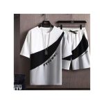 Dou-color Men's Fashion 2-in-1 Short Sleeve&Shorts Set - Black And White