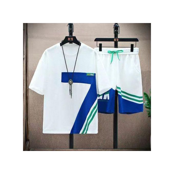 Dou-color Men's Fashion Shorts And T-shirt Set -2 Pieces - White
