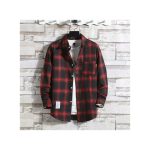 Dou-color Men's Long Sleeved Checkered Shirt Enlarged - Red