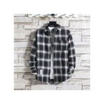 Dou-color Men's Long Sleeved Small Checkered Shirt Enlarged Version - Black
