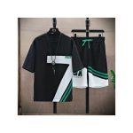 Dou-color Men's Shorts And T-shirt Set -2 Pieces - Black