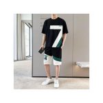 Dou-color Men's Shorts And T-shirt Set -2 Pieces - Black