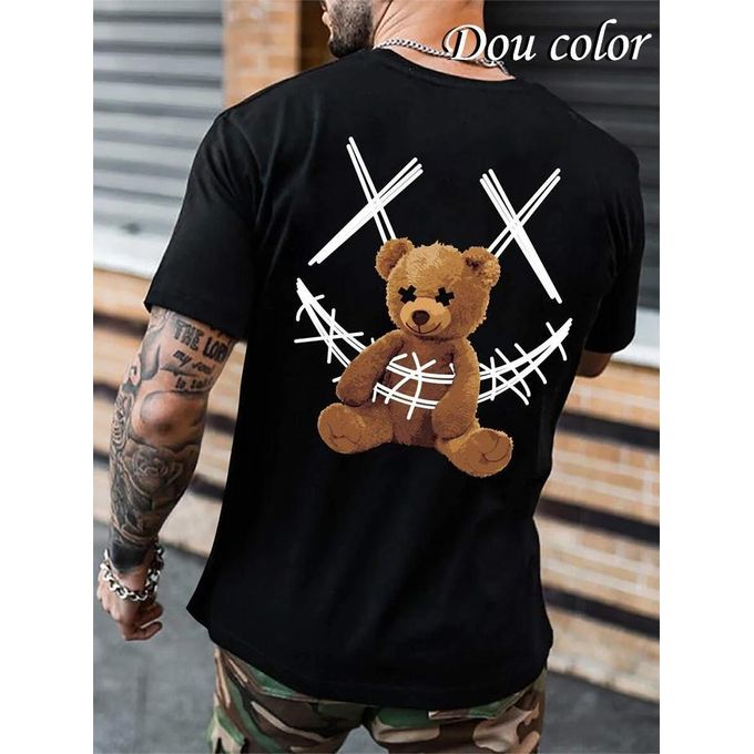 Dou-color Men's Thick Bear T-shirt - Black
