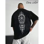Dou-color Men's Thickened Niche Style Printed T-shirt - Black