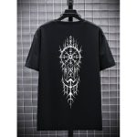 Dou-color Men's Thickened Niche Style Printed T-shirt - Black