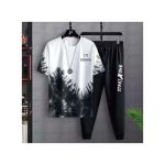 Dou-color Trousers Men's 2-in-1 Short Sleeved T-shirt And Pants Set - Black