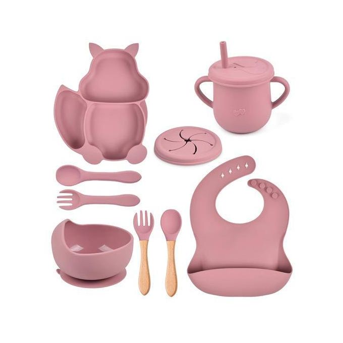 Dusty Rose- Premium Kenya Hot Sale Suction Baby Silicone Plate Bowl and spoon Feeding Set Food Grade Baby Feeding Placement Tableware Dinner Set