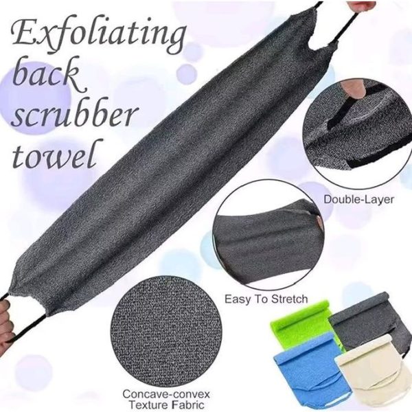 EXFOLIATING BACK SCRUBBER WASH CLOTH STRETCHABLE STRAP NYLON BATH TOWEL