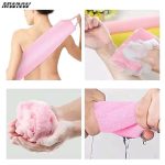 EXFOLIATING BACK SCRUBBER WASH CLOTH STRETCHABLE STRAP NYLON BATH TOWEL