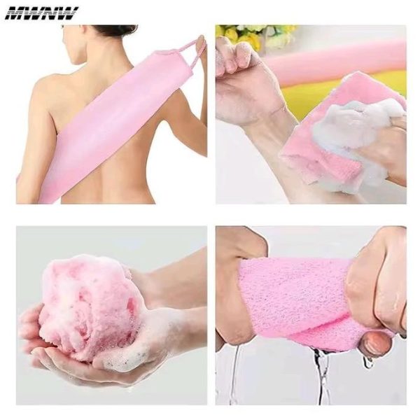EXFOLIATING BACK SCRUBBER WASH CLOTH STRETCHABLE STRAP NYLON BATH TOWEL