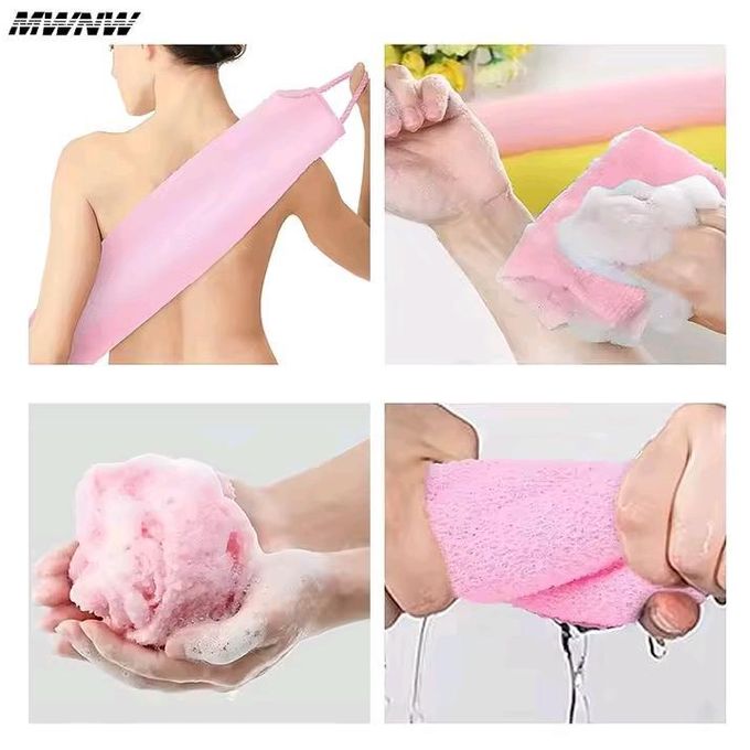 EXFOLIATING BACK SCRUBBER WASH CLOTH STRETCHABLE STRAP NYLON BATH TOWEL