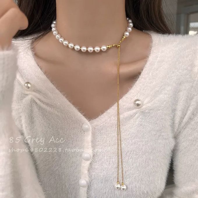 Fahion Parisian Glide Pearl Choker Petit Pavé Chain w Curated Drop - Sculptural Décolleté