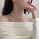 Fahion Parisian Glide Pearl Choker Petit Pavé Chain w Curated Drop - Sculptural Décolleté