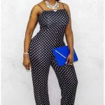 Fashion Ladies jumpsuit spotted Black