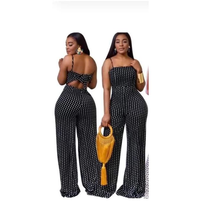Fashion Ladies jumpsuit spotted Black