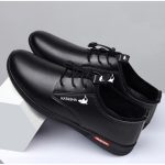 Fashion Men Leather Loafers & Slip-Ons，Casual Soft SoleSneaker Shoes Black