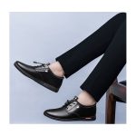 Fashion Men Leather Loafers & Slip-Ons，Casual Soft SoleSneaker Shoes Black