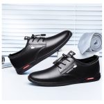 Fashion Men Leather Loafers & Slip-Ons，Casual Soft SoleSneaker Shoes Black