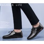 Fashion Men Leather Loafers & Slip-Ons，Casual Soft SoleSneaker Shoes Black