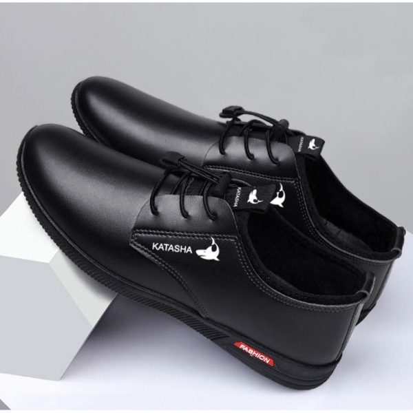 Fashion Men Leather Loafers & Slip-Ons，Casual Soft SoleSneaker Shoes Black