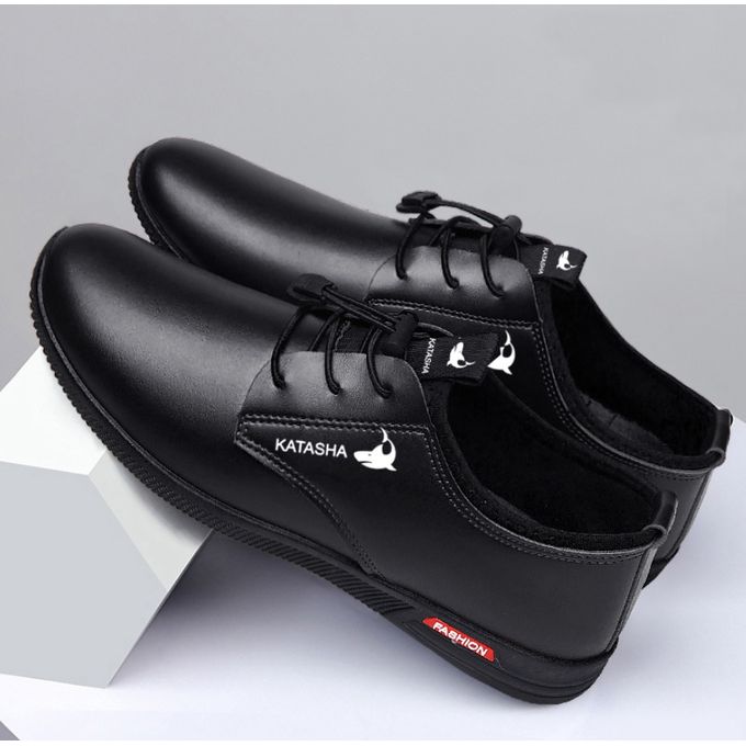 Fashion Men Leather Loafers & Slip-Ons，Casual Soft SoleSneaker Shoes Black