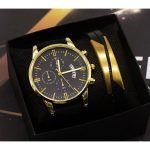 Fashion Sports Men's Quartz Watch Black Bracelet Watch Two-piece Set